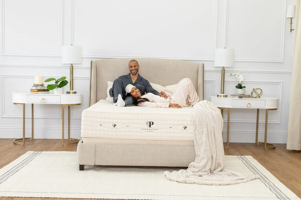 PlushBeds Natural Bliss vegan organic latex mattress styled in a bedroom